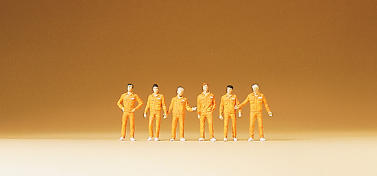 6 ouvriers en combinaison orange